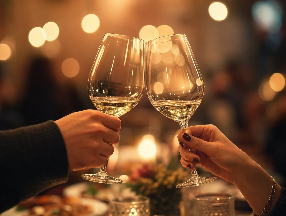 Brindisi con calici alzati durante una festa alla Casa
