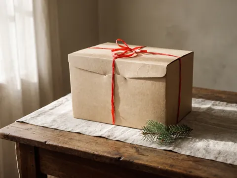 Scatola kraft grande con fiocco di rafia rossa