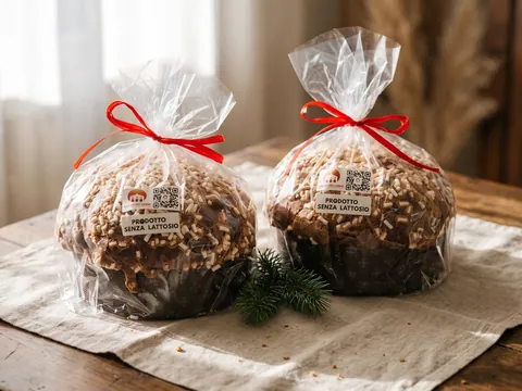 Panettone artigianale incartato con nastro rosso