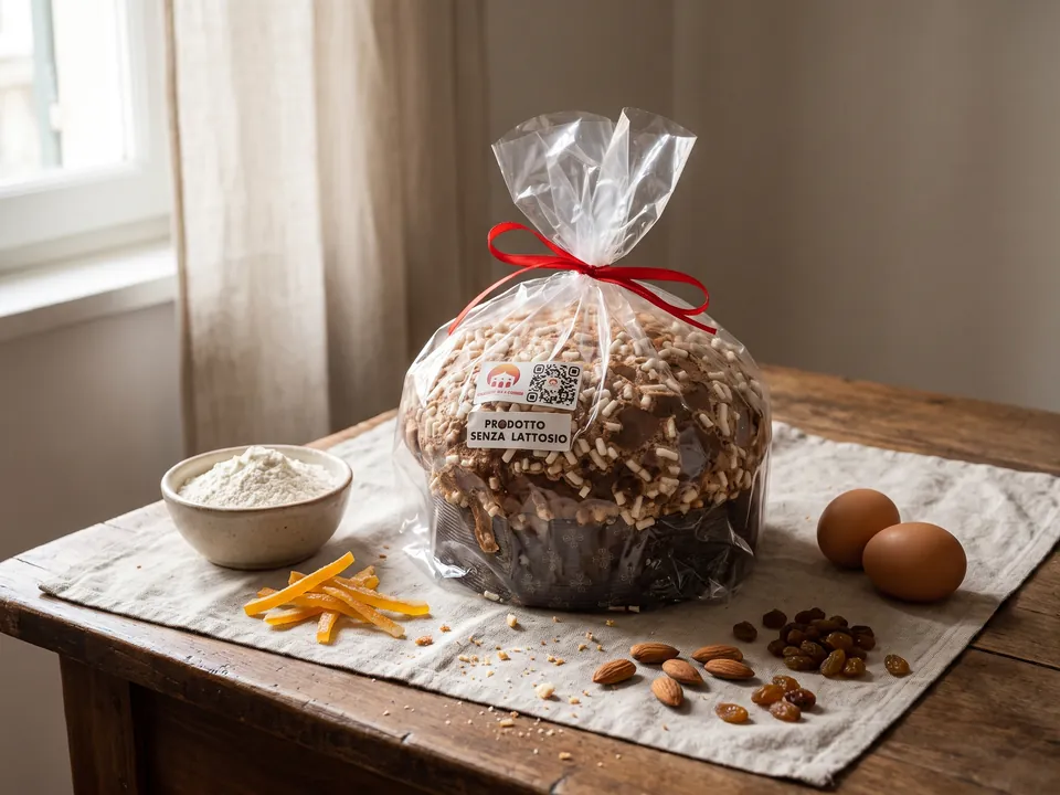 Panettone con farina, uova, scorze d'arancia, mandorle e uvetta