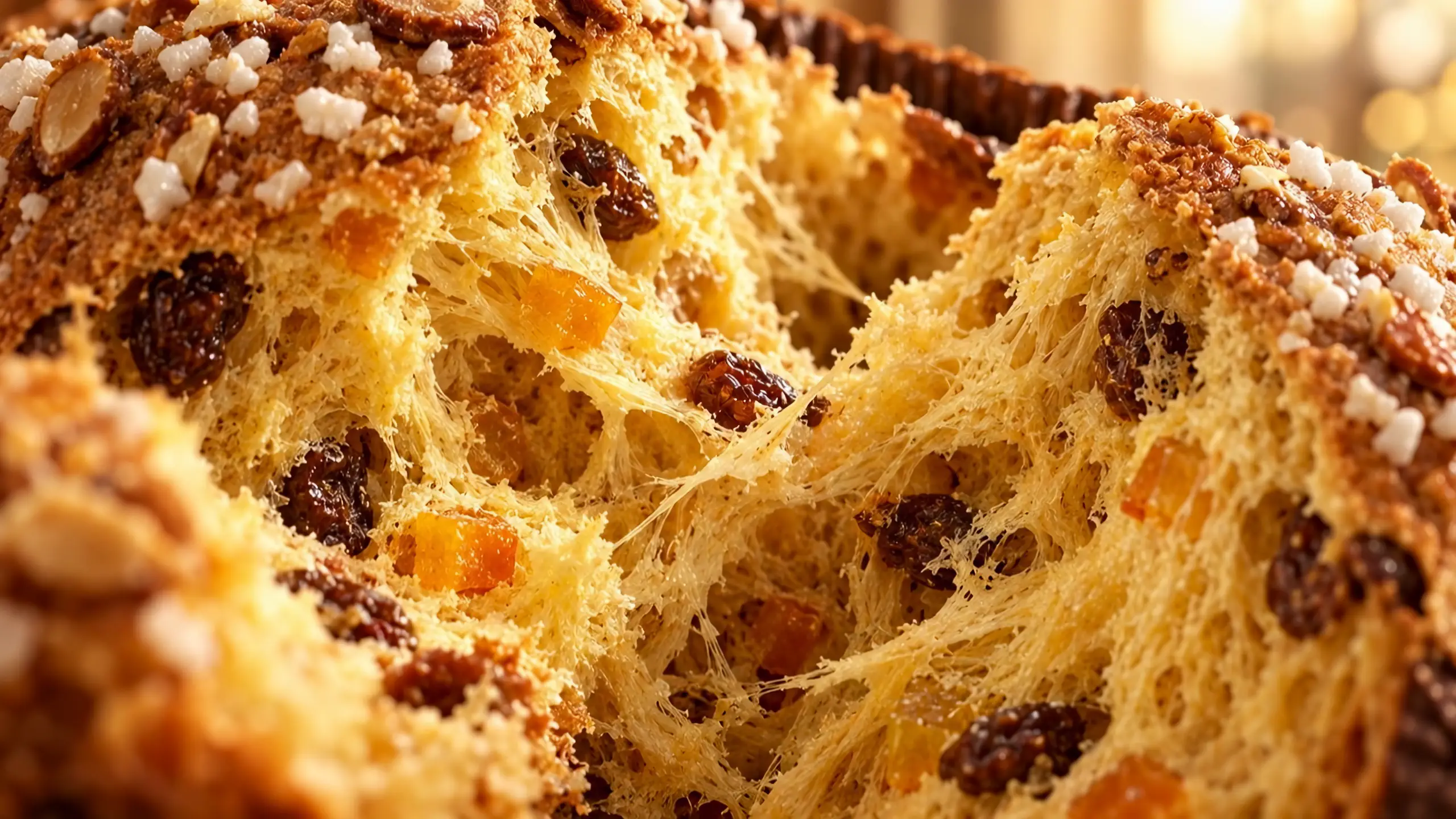 L'interno soffice del panettone artigianale della Casa del Pellegrino